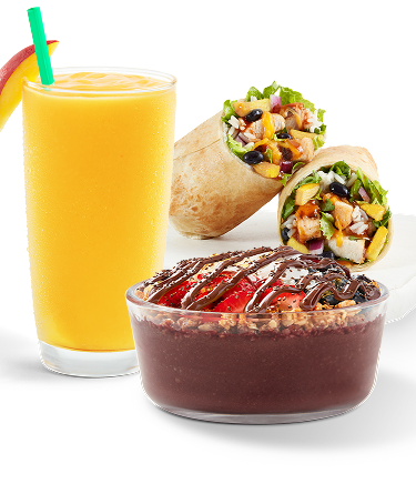 Smoothie, bowl and wrap